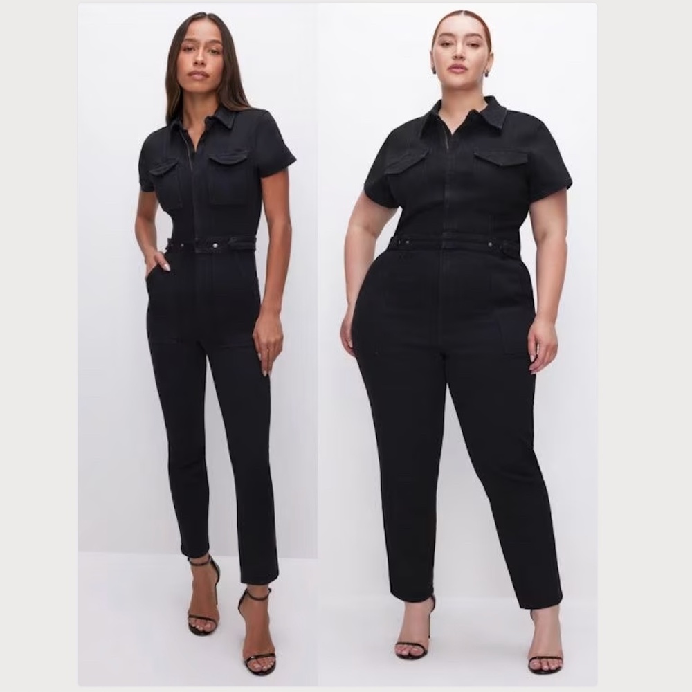 Good American Fit For Success Black Denim Jumpsuit